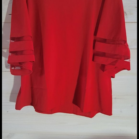 red v neck womens blouse - Picture 2 of 3